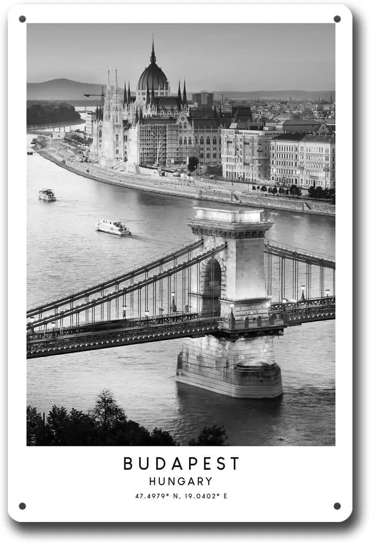 Aluminum Signs Budapest Wall Art Budapest Hungary Travel Brushes Budapest Home Decor Suitable for Home Cafe Office Shop Bar Club