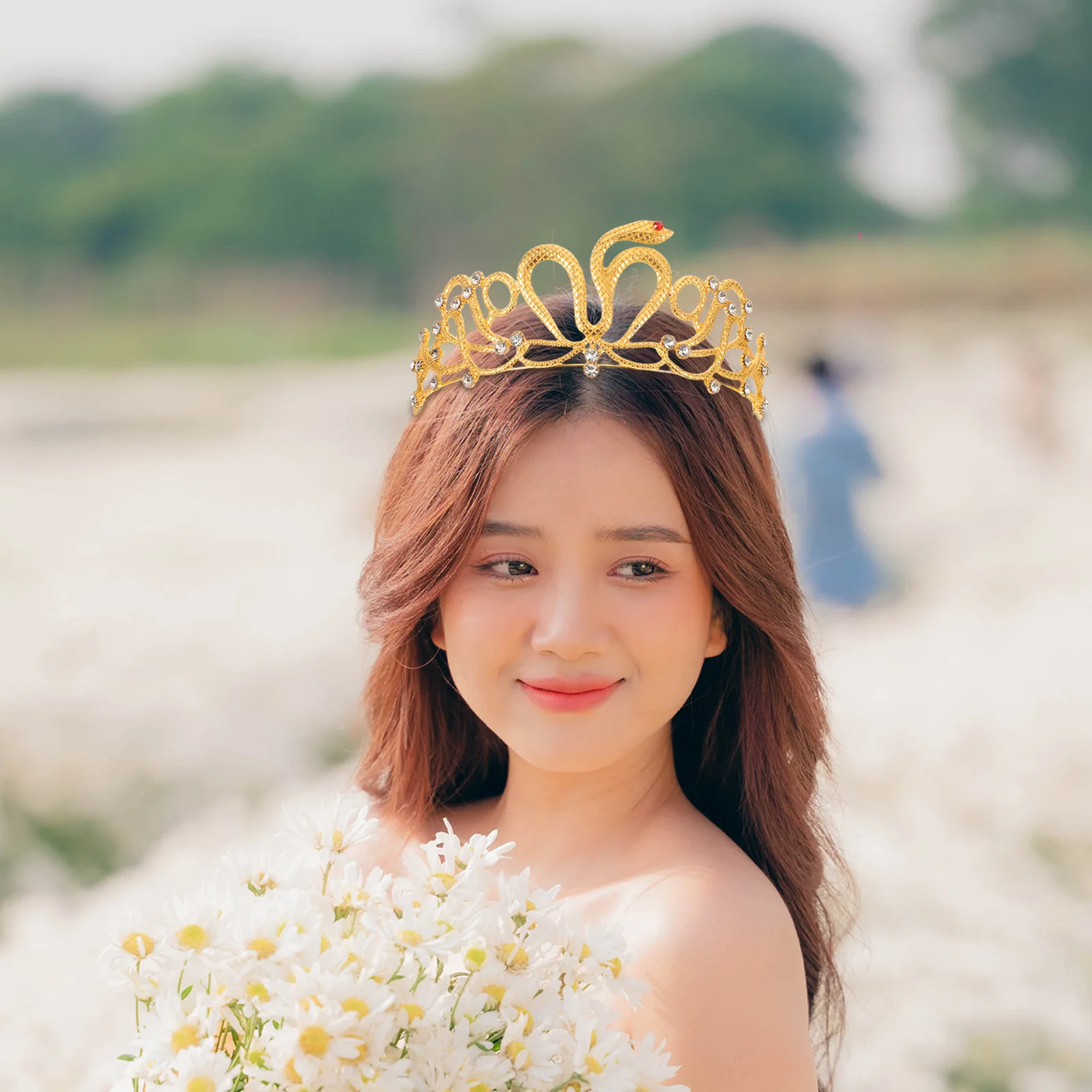 Corona de serpiente para novia, Tiara nupcial con diamantes de imitación, tocado, accesorio para el cabello egipcio, bisutería para fiesta de cumpleaños para mujer