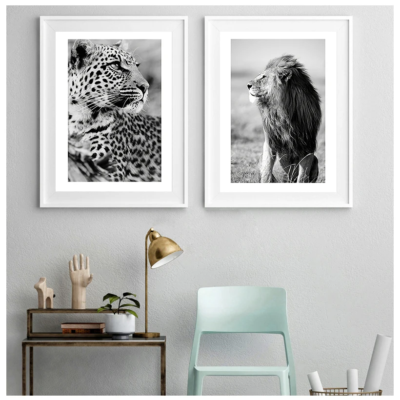 Foggy Forest Leopard Lion Nature Landscape Picture Scandinavian Poster Nordic Style Canvas Print Painting Living Room Decoration