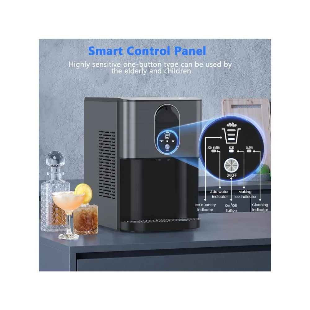 제빙기 조리대, 디스펜서가 있는 조약돌 제빙기 기계 44lbs/24H, 소프트 츄어블 펠릿 아이스 기계, 3.3lbs 얼음 저장소