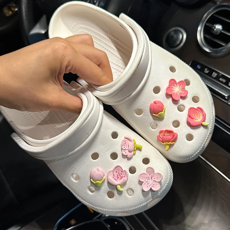 Romantic Cherry Blossom Hole Shoe Charm DIY Shoes Buckle Decaration Charms for Clogs Kids Boys Women Girls Gifts