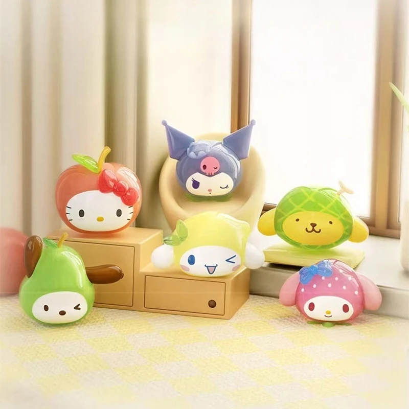 مرحبا كيتي شخصية محاكاة الفاكهة حقيبة صغيرة أعمى سطح المكتب زخرفة لطيف الكرتون الشكل لعبة ديكور السيارة الداخلي صندوق BIind هدية