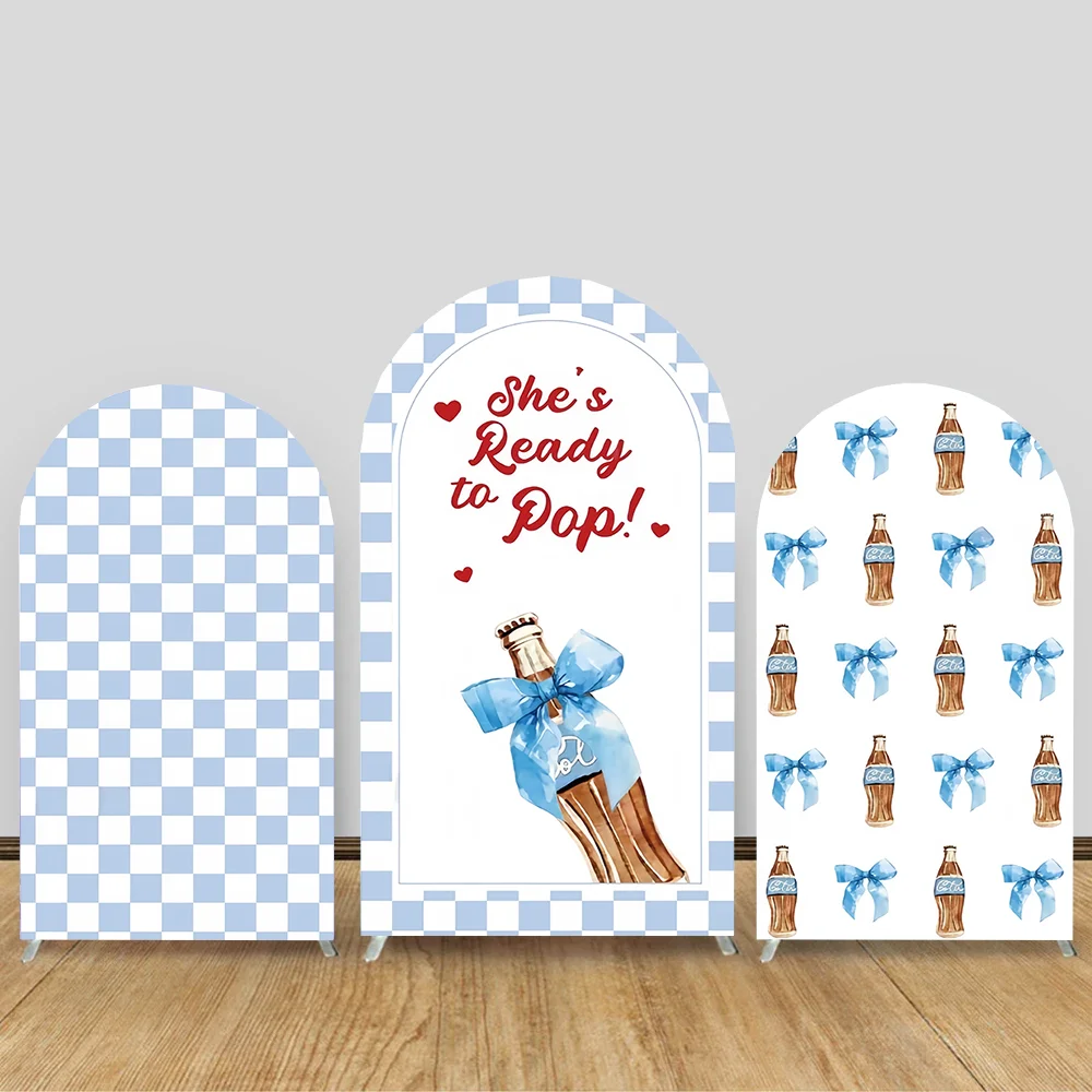 

Custom 2-Side Cola Arch Backdrop Covers She's Ready to Pop Baby Shower Bow Birthday Party Name Photography Background Photo