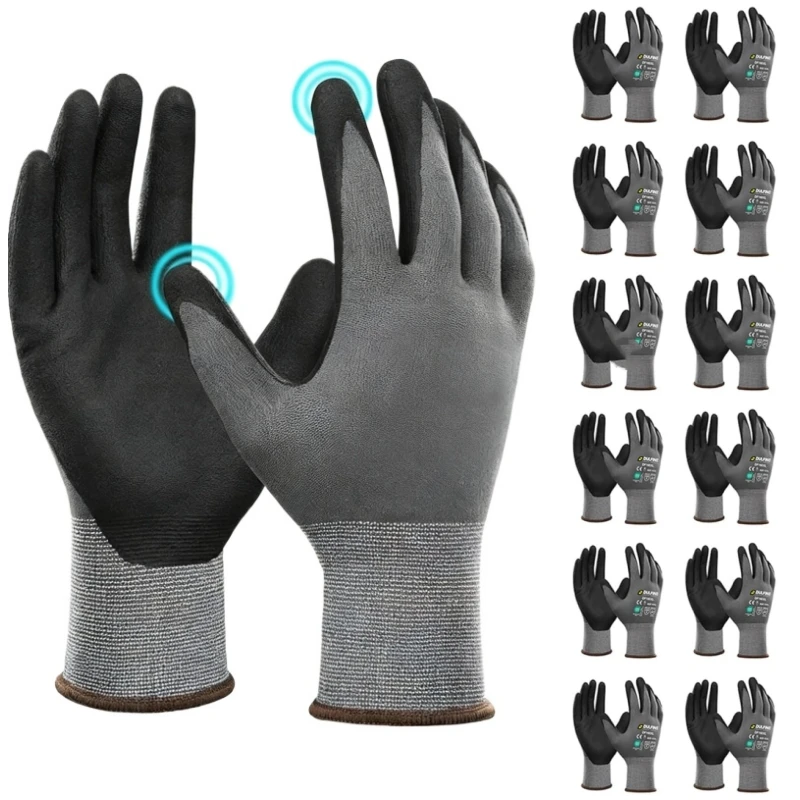 12PCS MicroFoam Nitrile Coated Safety Work Gloves Touchscreen Seamless Knit Work Gloves for Men Machine Auto Industrial Assembly