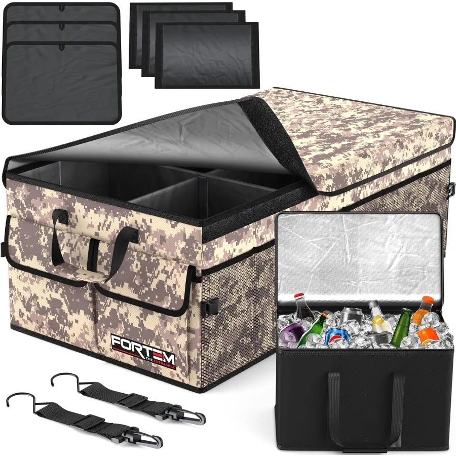 

Car Trunk Organizer with Cooler Collapsible Multi Compartment SUV Organizer Foldable Storage for Car Accessories for Women Men