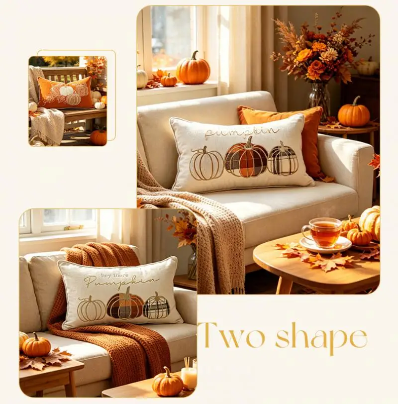 30x50 Kürbis-Bestickter Halloween-Kissenbezug Cojines Beige Orange Dekoration Sofa-Kissenbezug Kopfteil-Kissenbezug – Detail 7