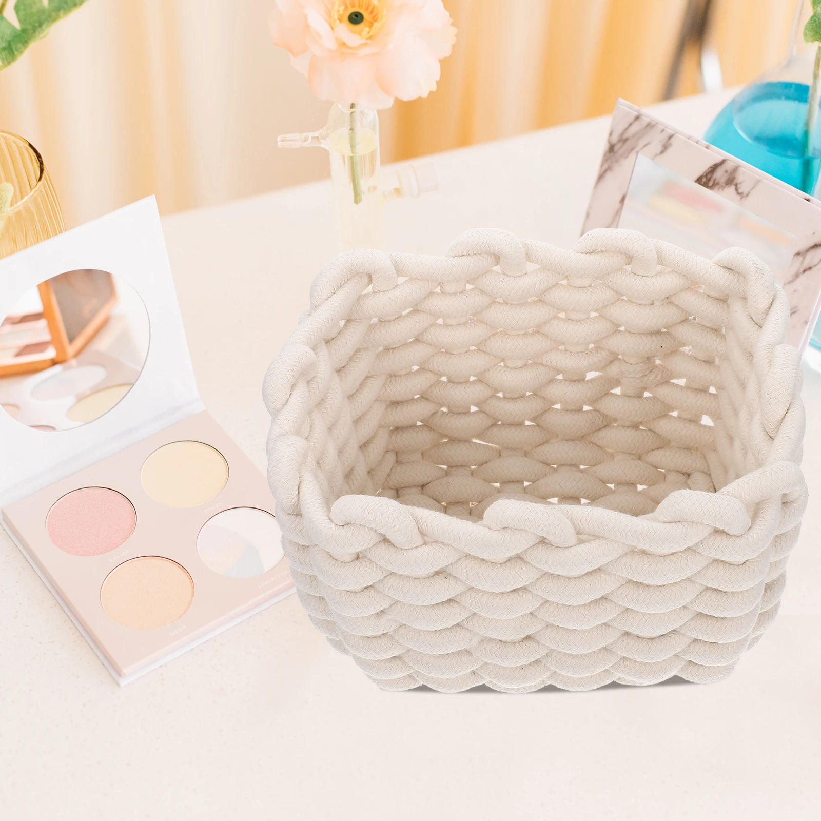 

2 Pcs Set Cotton Rope Basket Rope Woven Baskets Small Size Desk ganizer Home Decor Woven Basket Tidy Accessories