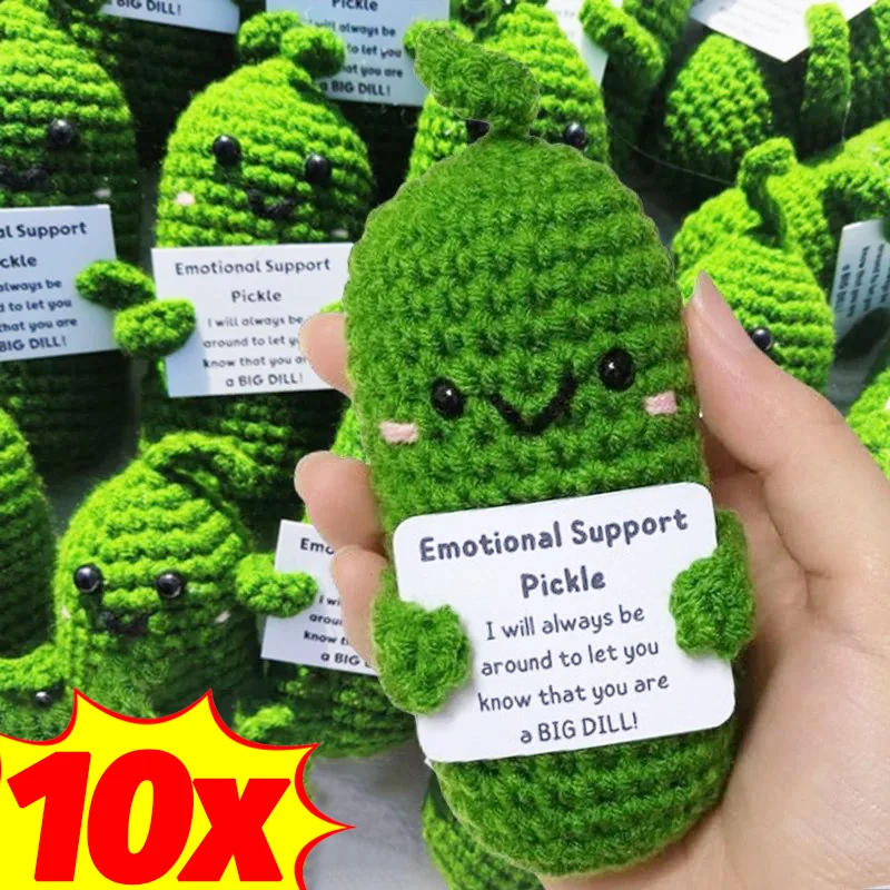 10/1PCS Handwoven Emotional Cucumber Cute Handmade Knitting Dolls Funny Positive Energy Cucumber Gift Home Office Decoration