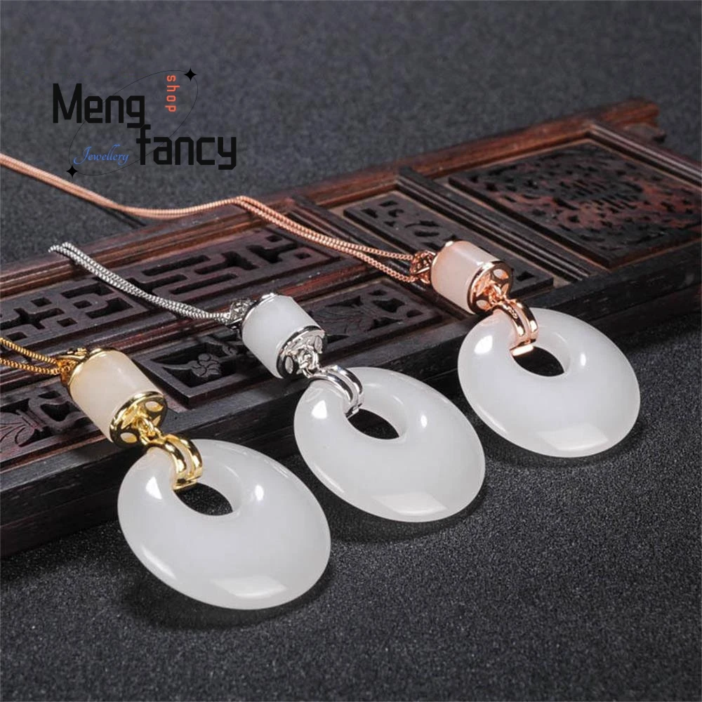 Natural Golden Thread Jade Peace Pendant White Jade Princess Button Luxury Fashion Jewelry Simple Exquisite Couple Holiday Gifts