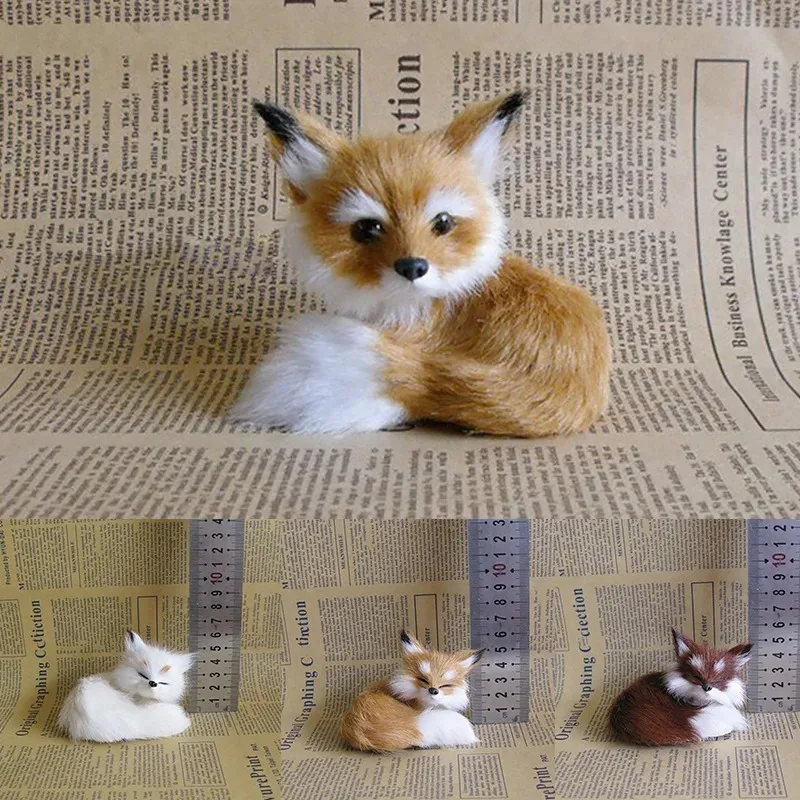 1PC Simulation Fox Ornament Mini Squatting Fox Model Plush Animal Figurine Home Decoration Craft Christmas Party Gift