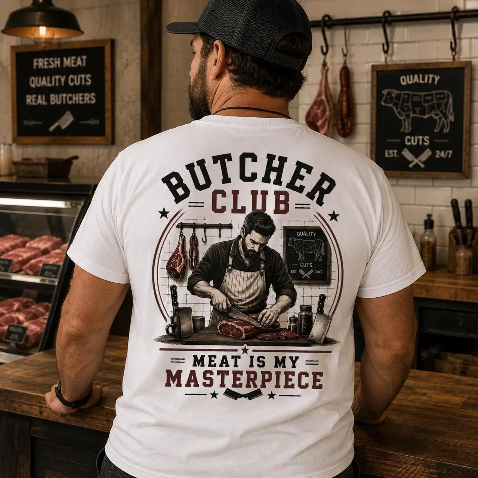 Butcher Club T Shirt Meat Is My Masterpiece Funny  vintage Washed Stretched Unisex streetwear graphic fashion Comfortable