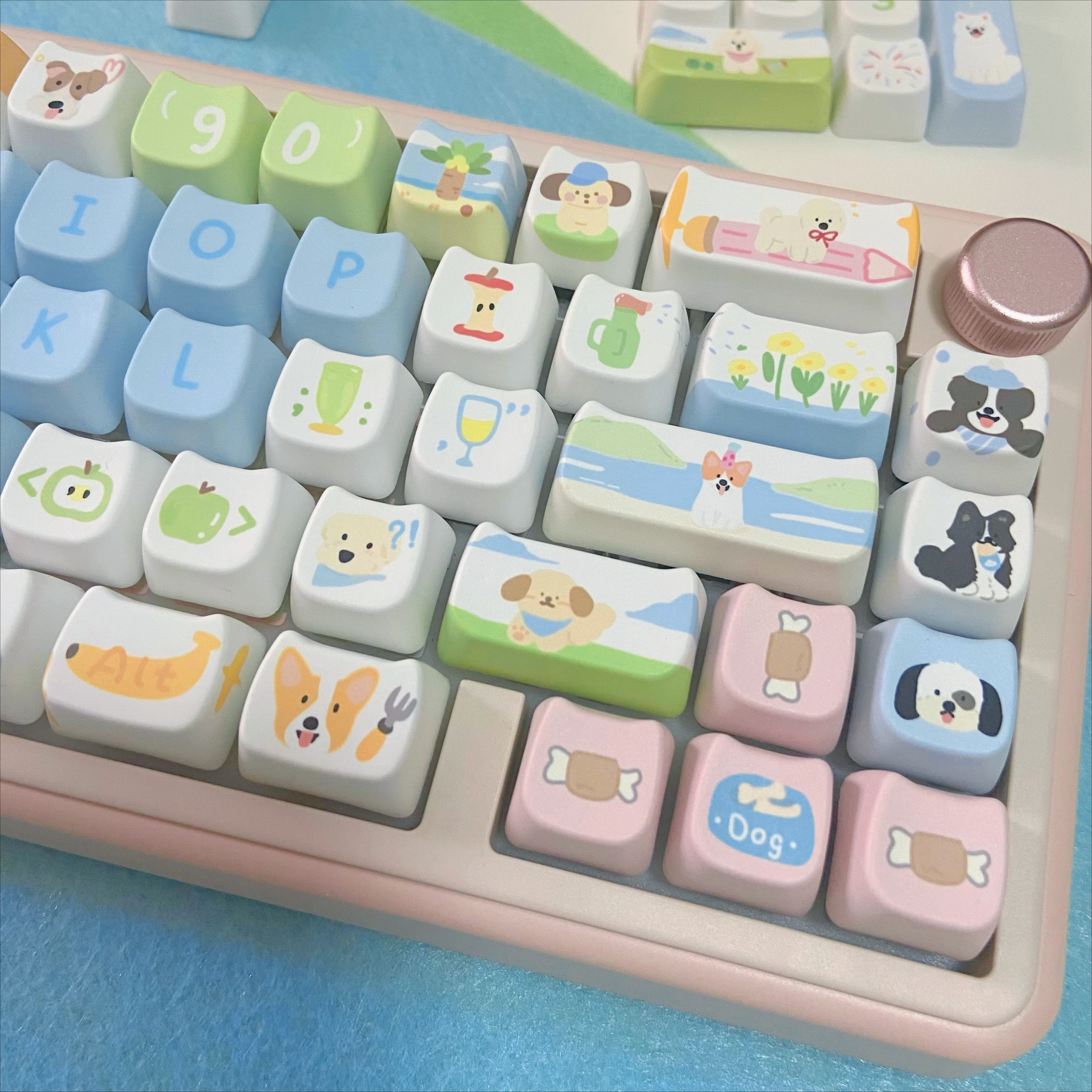 Cute Dog Theme Park Keycaps Puppy Ears Shape PBT MAO Profile Key Caps with Numpad for 60 75 80 100 Layout Mechanical Keyboard