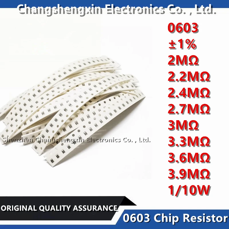 

100PCS 100PCS 0603 SMT Chip Resistor Tolerance ±1% Resistance 2MΩ 2.2MΩ 2.4MΩ 2.7MΩ 3MΩ 3.3MΩ 3.6MΩ 3.9MΩ Ohm 1/10W 0.1W