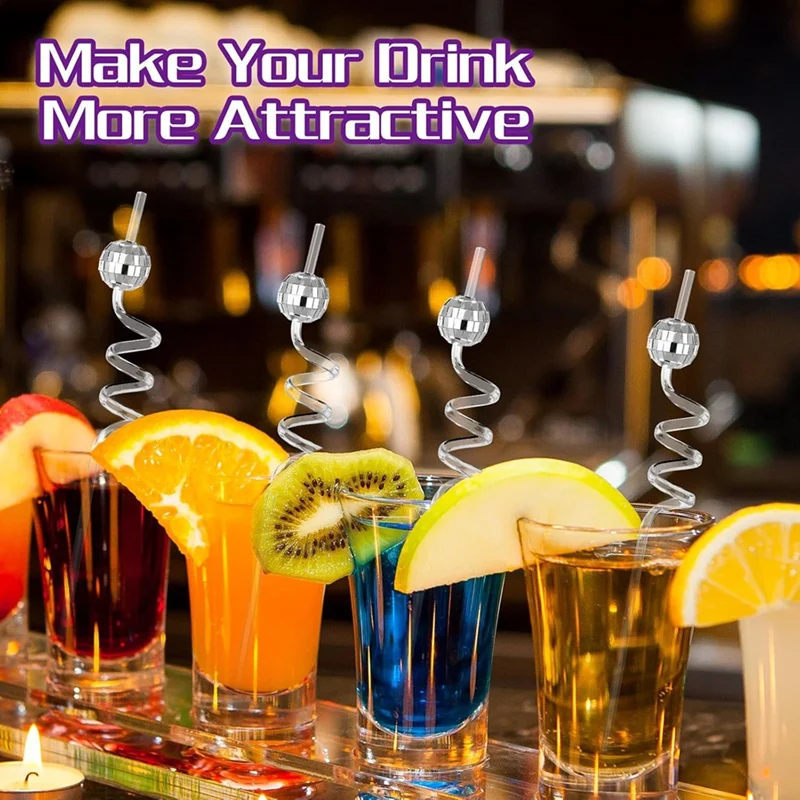 Mini Disco Straw, 20Pcs Plastic Decorative Straws For 1970S Fever Retro Disco Partys Decorations,Brilliant Visual Effect-FUNN