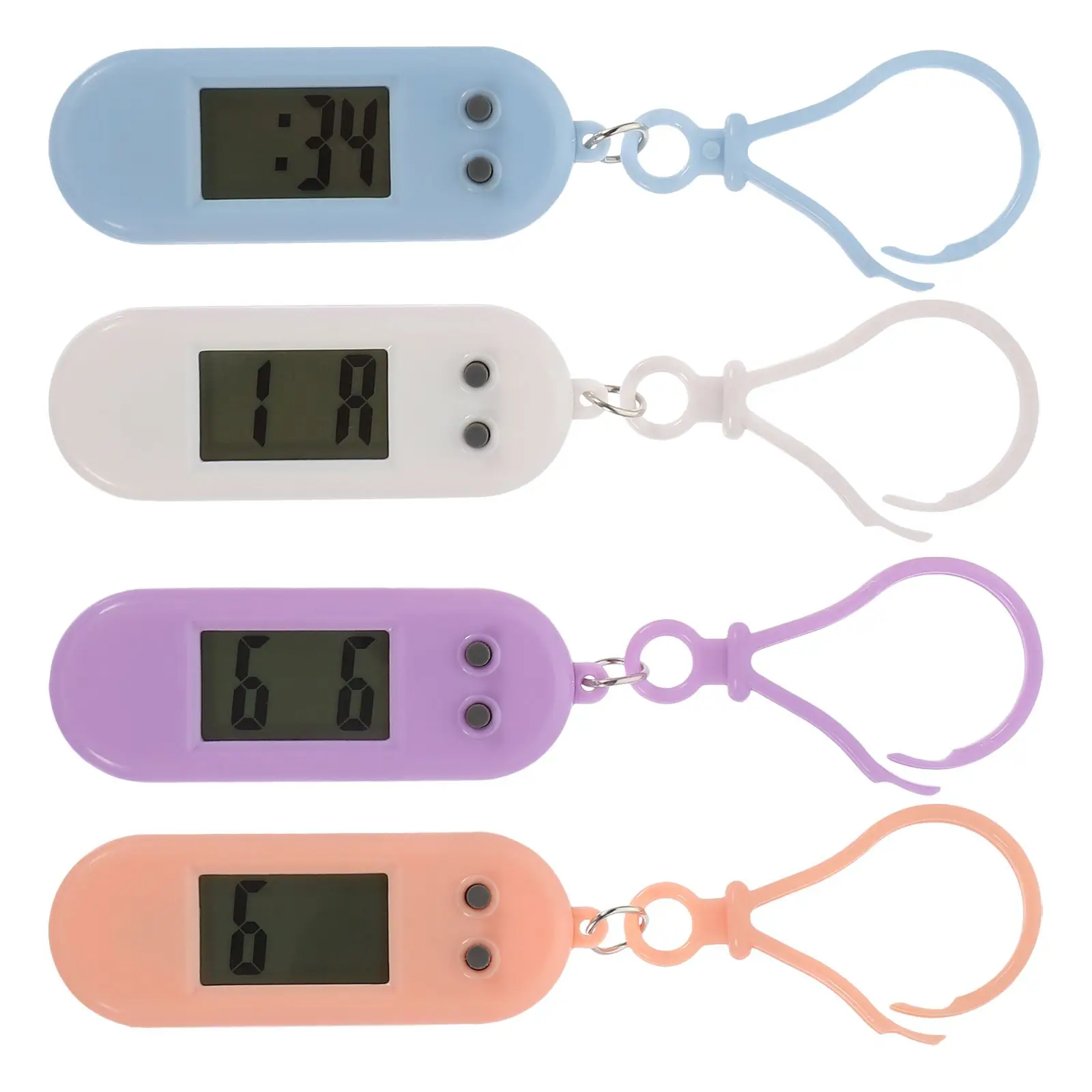 4 Pcs Keychain Pocket Watch Durable Premium Material Easy Reading Great Gift Simple Electronic Mini Clock Plastic Key Ring