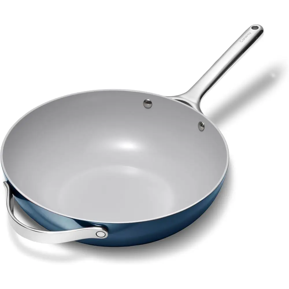 

12 Non-Stick Wok-Style Pan with High Slopes and Stainless Steel Handles in Navy