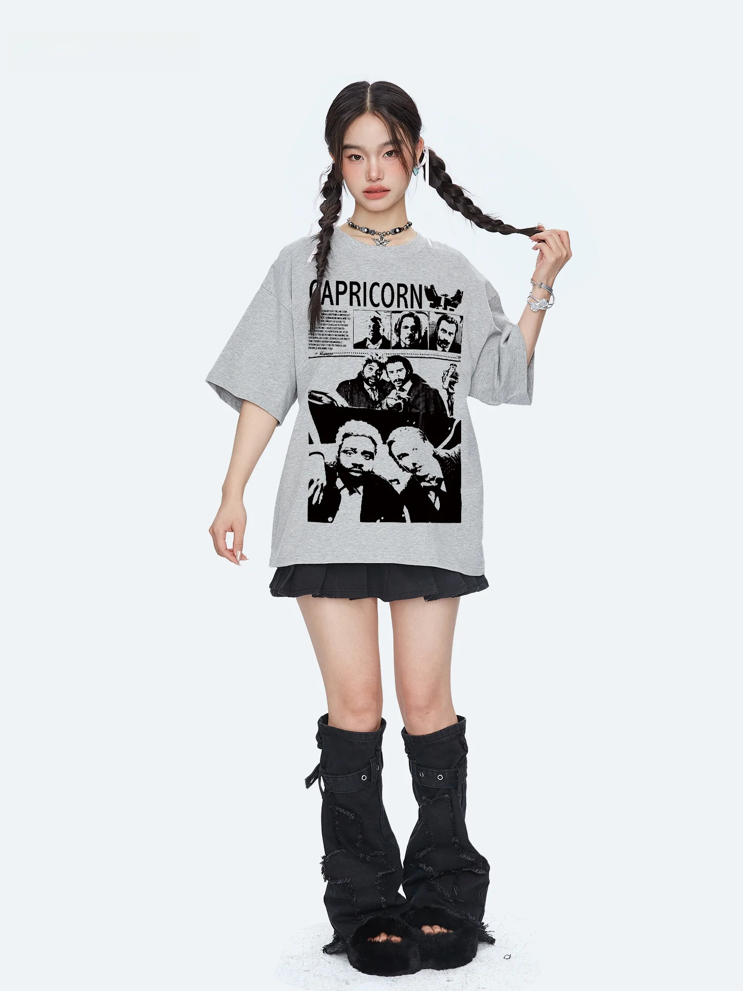 Capricorn American Graffiti Character Pure Cotton Short Sleeve Women's T-shirt Summer New Loose Half Sleeve Top Street Style ...