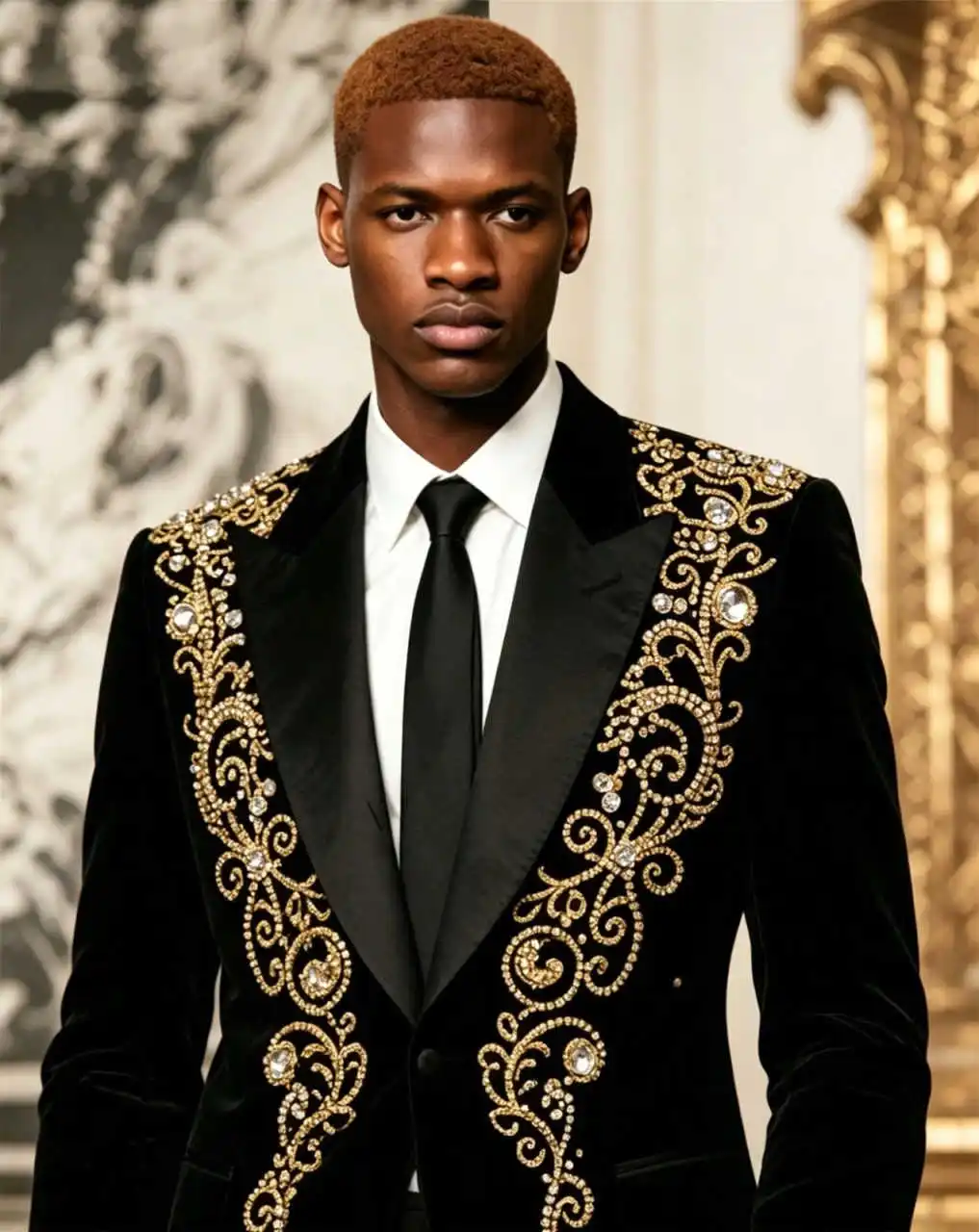 Shiny Crystal Men Suits Customized 2 Pieces Gold Beads Wedding Party Tuxedos Groom Male Blazers ropa hombre veste homme