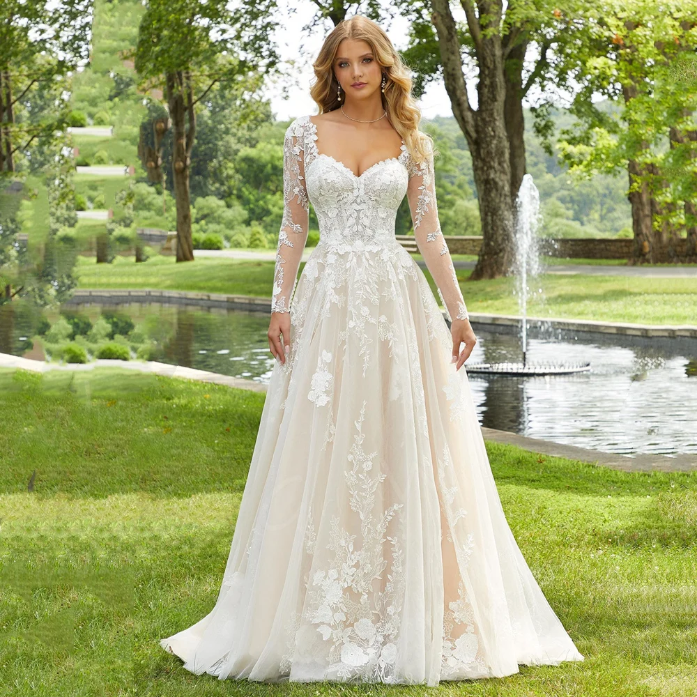 Manches longues Robe De Mariée A-ligne Vintage Dentelle Chérie Robes De Mariée Robe De Novia Robe De Mariée Robe De Mariee