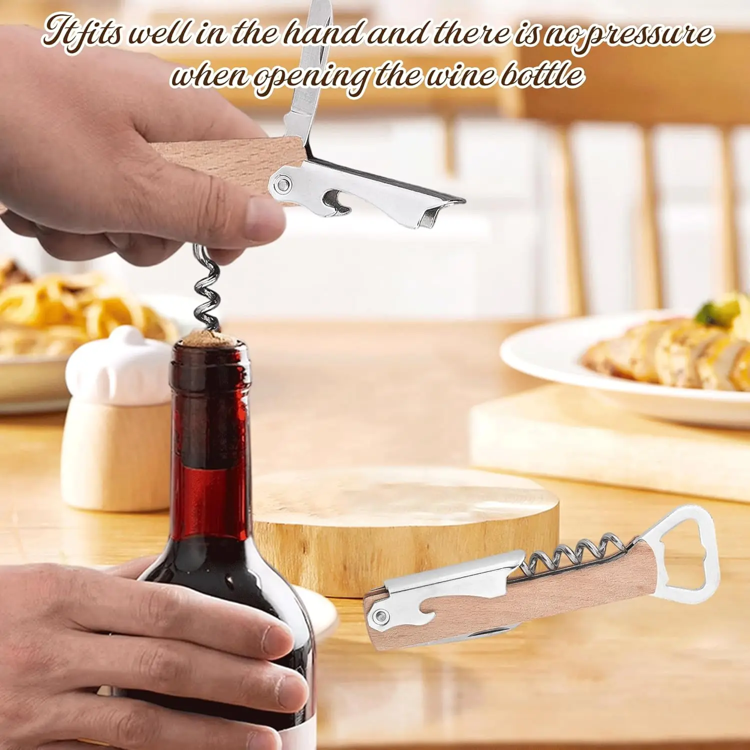 Wooden Wine Bottle Opener Groomsmen Wedding Party Gifts 4 in 1 Wine Corkscrew with Foil Cutter Blank DIY Engraving Wood