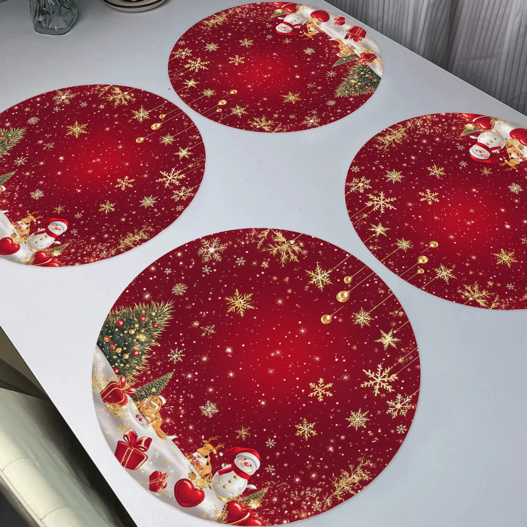 VIKAMA 4/6/8/10PCS  4-Piece 6-Piece Christmas Tree Snowman Snowflake Red Placemats Kitchen Dining Table Mats Kitchen Coasters