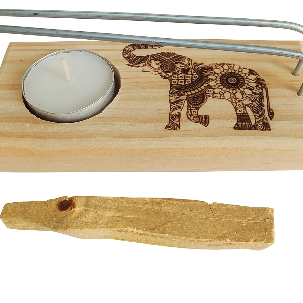 Quemador de Palo Santo elefante de la suerte YA-DECOREGALOS PALO SANTO Y VELA INCLUIDAS