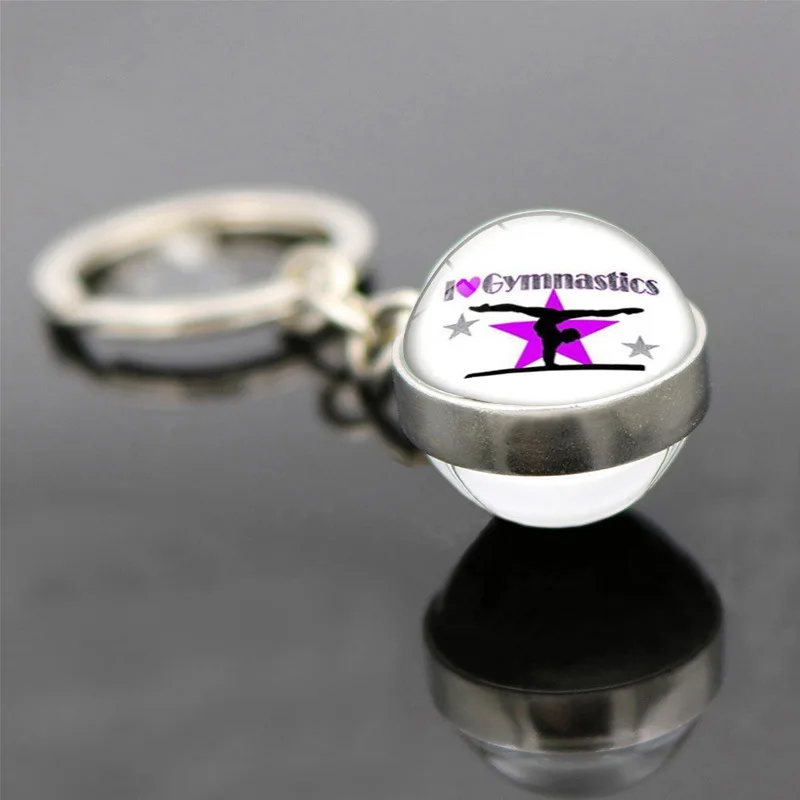 New Artistic Gymnastics Double sided Glass Ball Keychain Crystal Gymnastics Commemorative Gift Pendant Women Keyring Wholesale