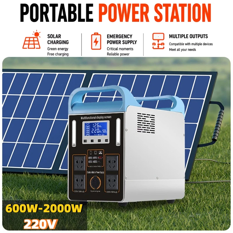 600W 1000W 1500W 2000W Portable Power Station Solar Generator 220V AC Output LiFePO4 Battery for Camping Home Backup Emergency