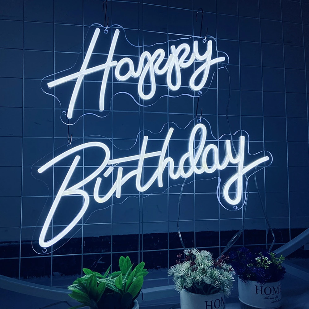 Happy Birthday LED Neon Sign Indoor Wall Lights Party Wedding Shop Window Restaurant Birthday Decoration Warm White