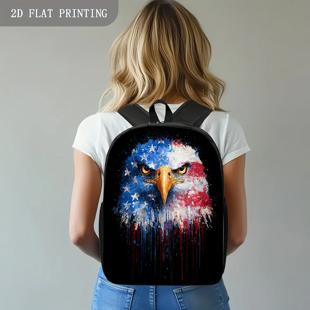 

1 Eagle and American Flag Ink Splash Backpack | Outstanding Condor Head with Flag Pattern Design, Cute Campus Bag