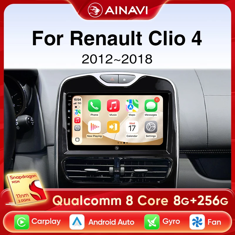 Ainavi Car Radio for Renault Clio 4 2012 2013 2014 2015 2016 2017 2018 Wireless CarPlay Android Auto Multimedia 2 Din Autoradio