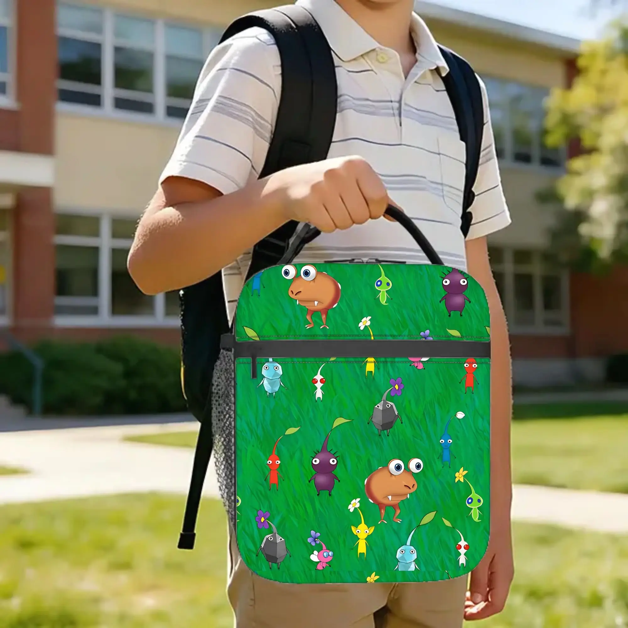 Pikmins Field Insulated Lunch Bags Large Video Game Cartoon Kids Reusable Thermal Bag Tote Lunch Box Office  Outdoor Bento Pouch