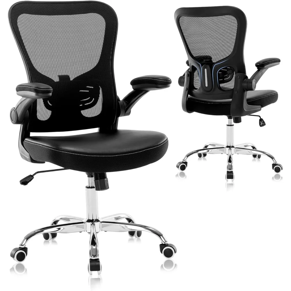 

Office Chair,Ergonomic Desk Chair,Mesh Computer Chair with PU Leather Flip-up Armrest,Home Office Chair with Lumbar Support