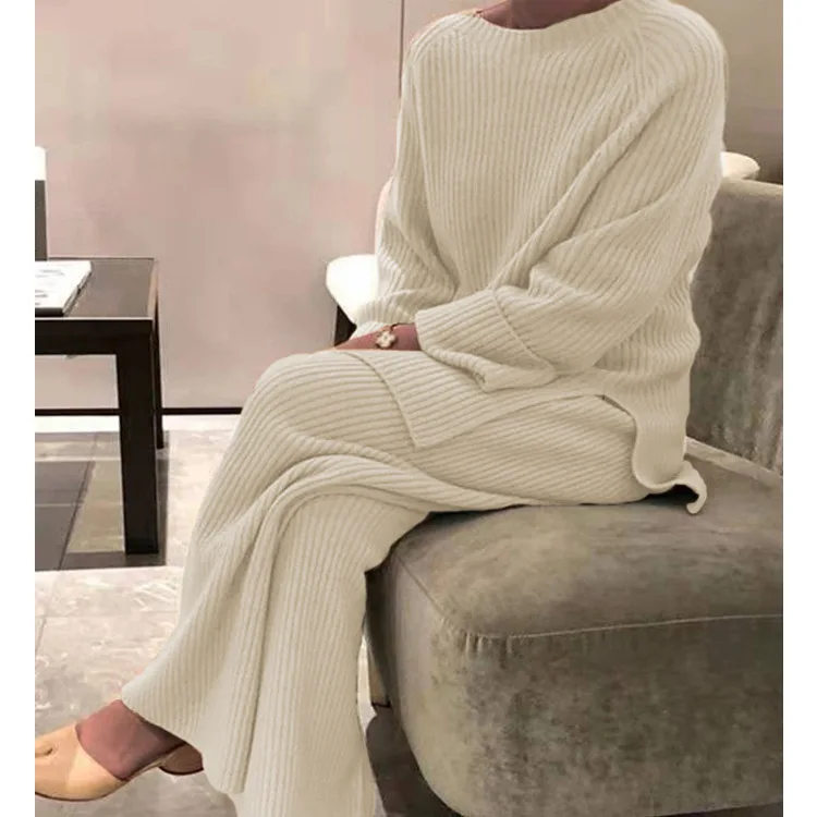 Women\'s Knit Lounge Sets Sweater Home Street Daily Basic Pure Simple Soft Sport Sweater Pant Fall Winter Round Neck Long Sleeve