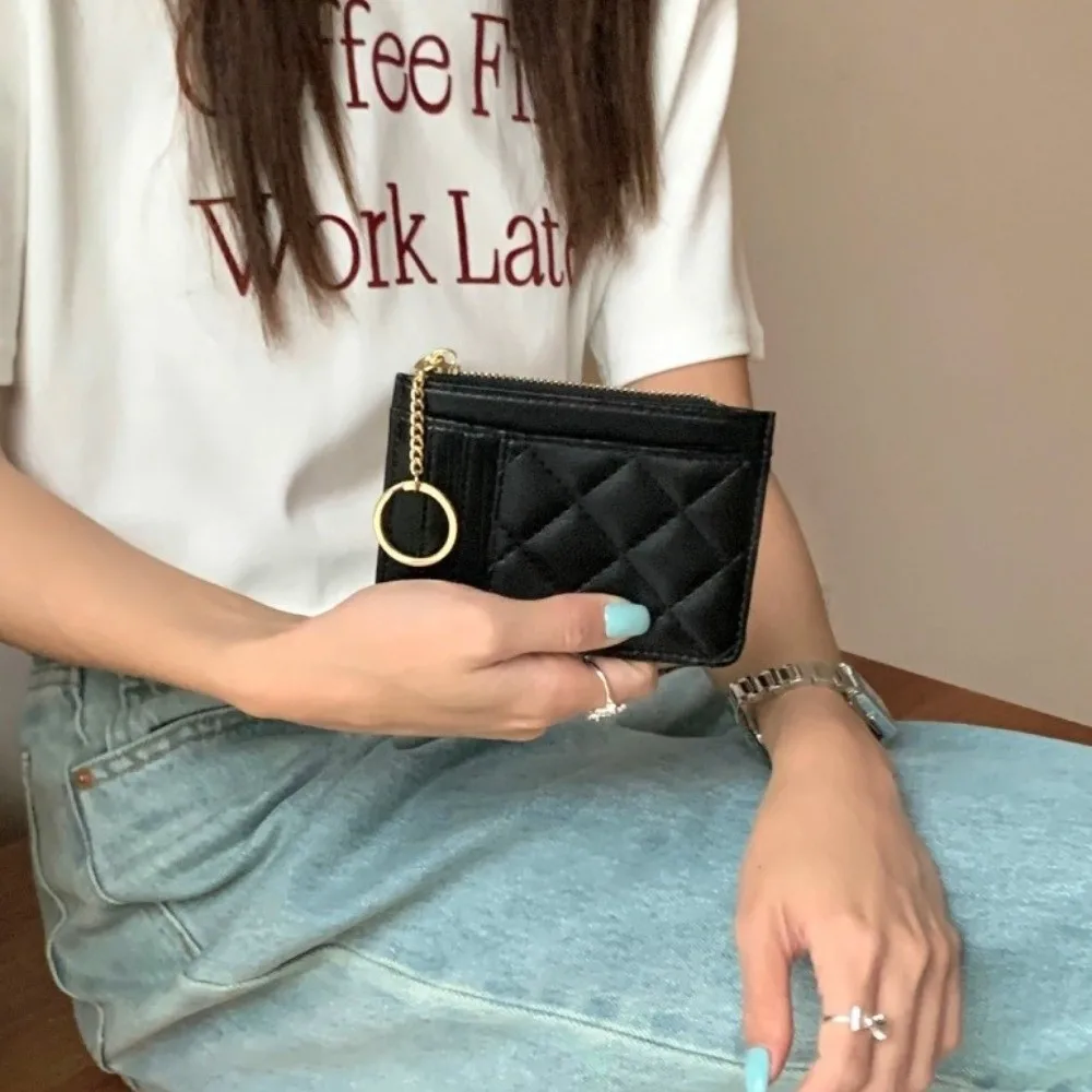 Simple Short Hangging Card Bag Multifunction Colorful Multi-card Wallet with Keychain PU Leather Card Holder Unisex