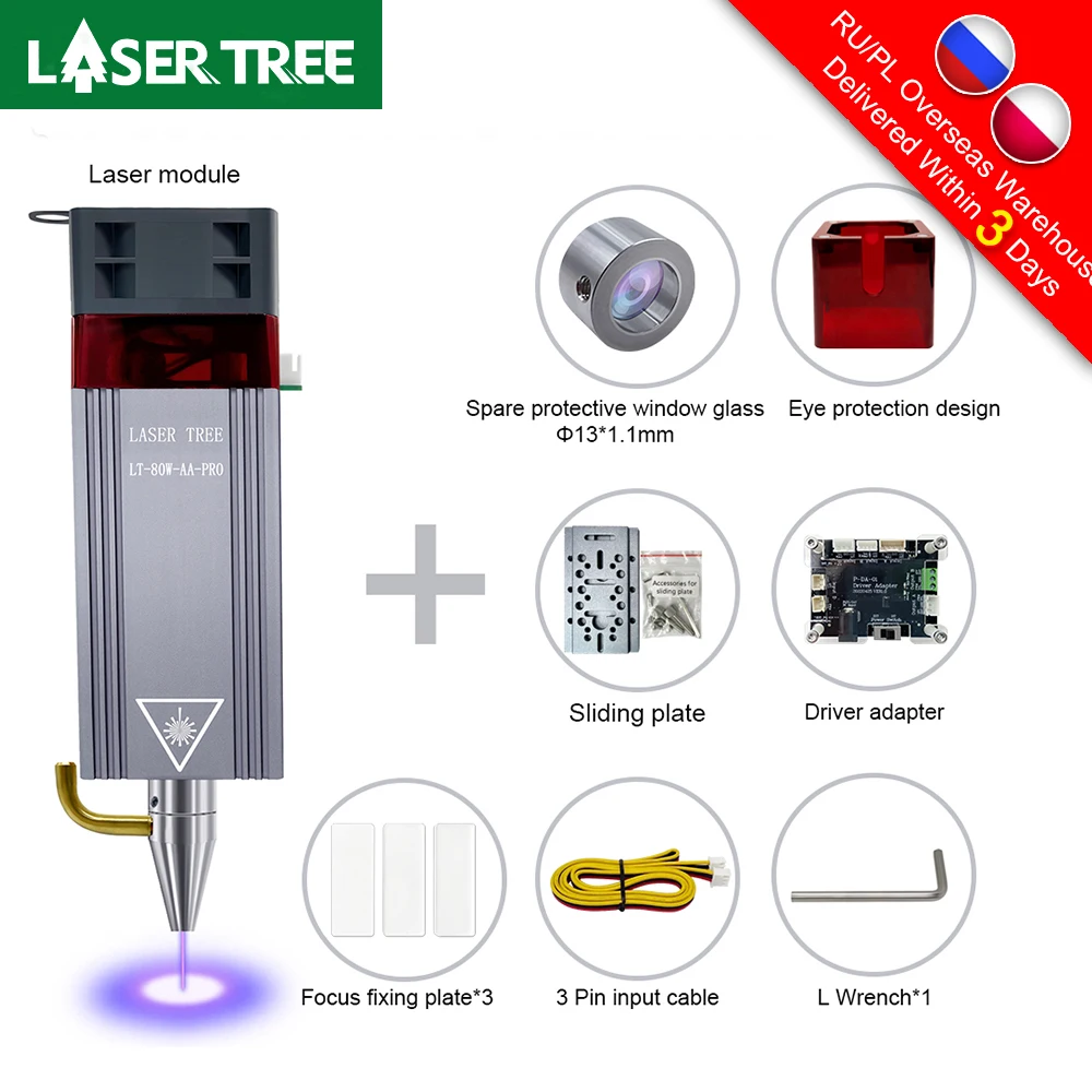 Árbol láser 80W/40W/30W/20W cabezal láser para grabador CNC corte de madera herramientas láser DIY 450nm TTL/PWM módulo láser de luz azul