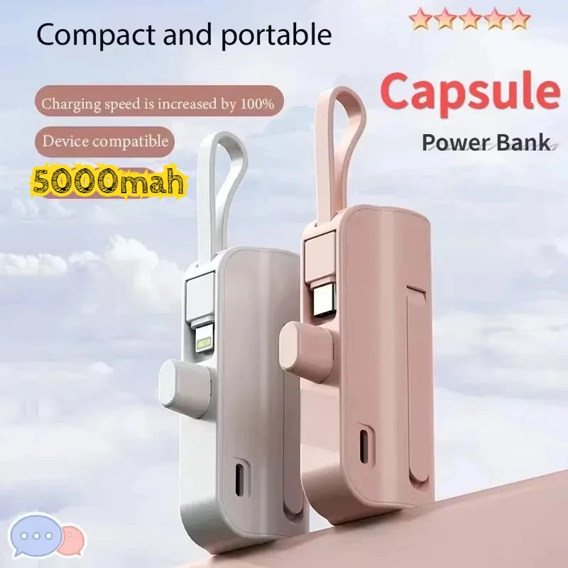 

10000 мАч Mini Capsule Power Bank Беспроводная быстрая зарядка Powerbank Портативное зарядное устройство Type-c Внешняя батарея для Iphone Huawei