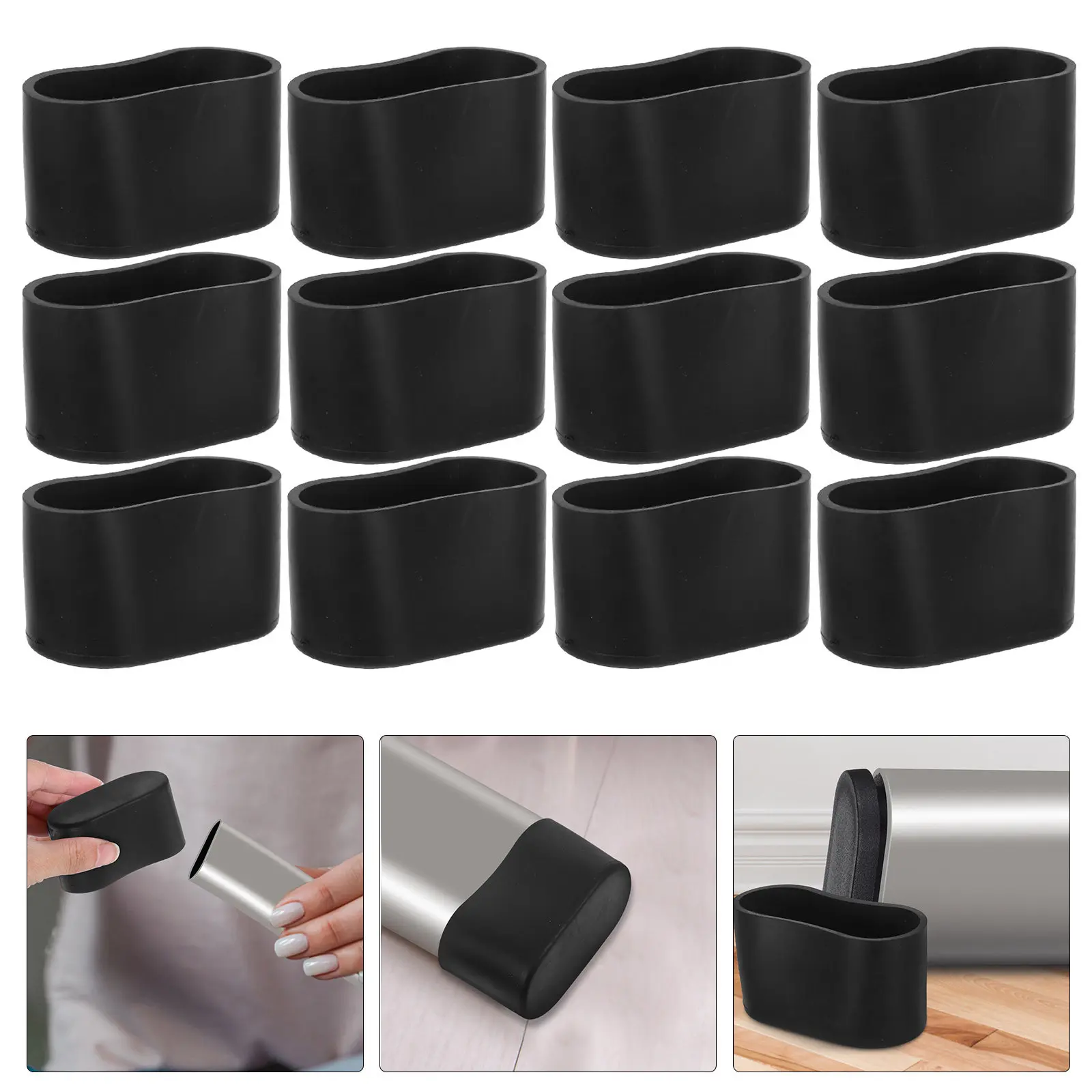 16Pcs Black PVC Chair Leg Protectors Non-Slip Furniture Floor Protectors Table Desk Chair Leg Caps for Hardwood Carpet Floors
