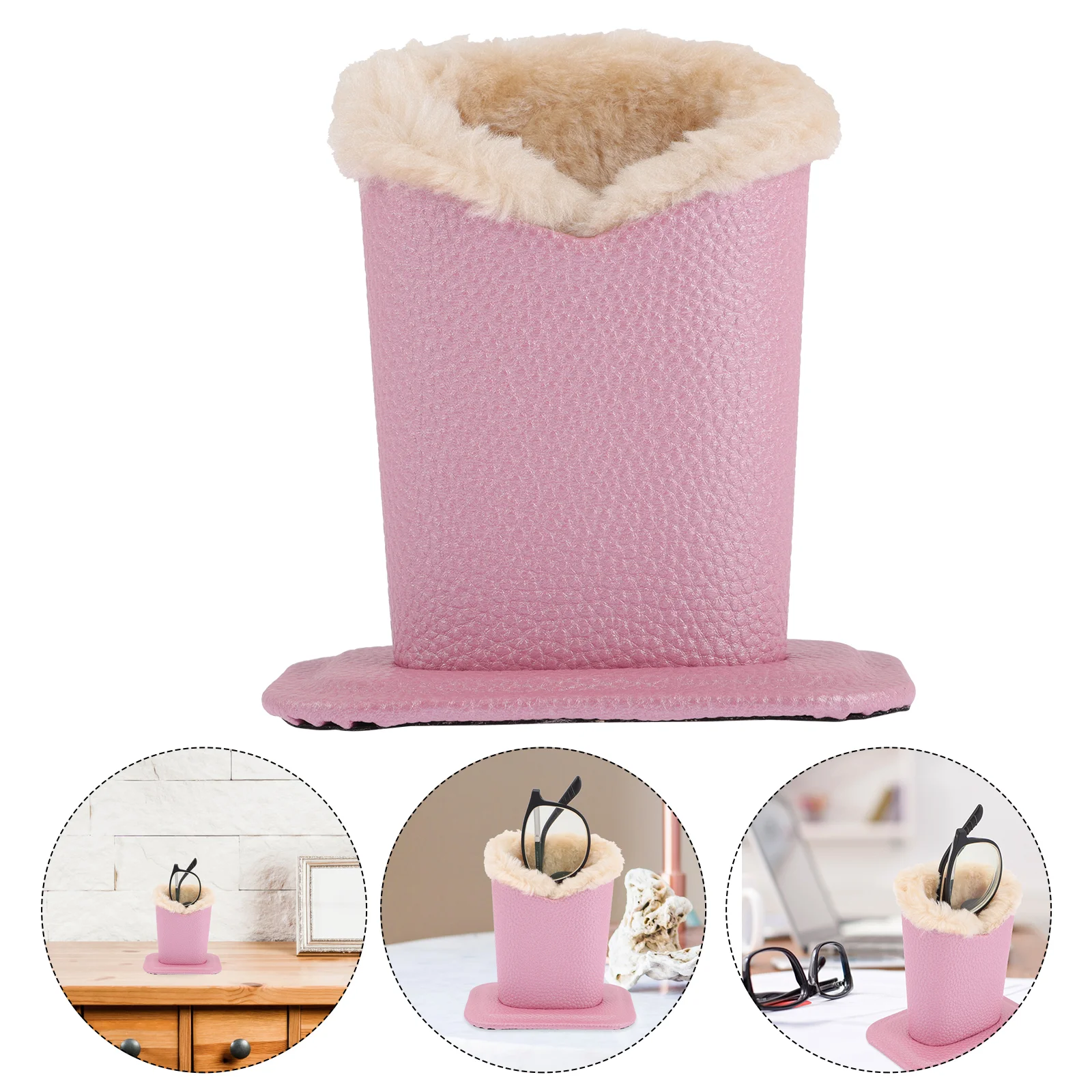 

Plush Glasses Frame Eye Eyeglasses Stand Double Layer Desktop Lining Holder Case Travel Lined