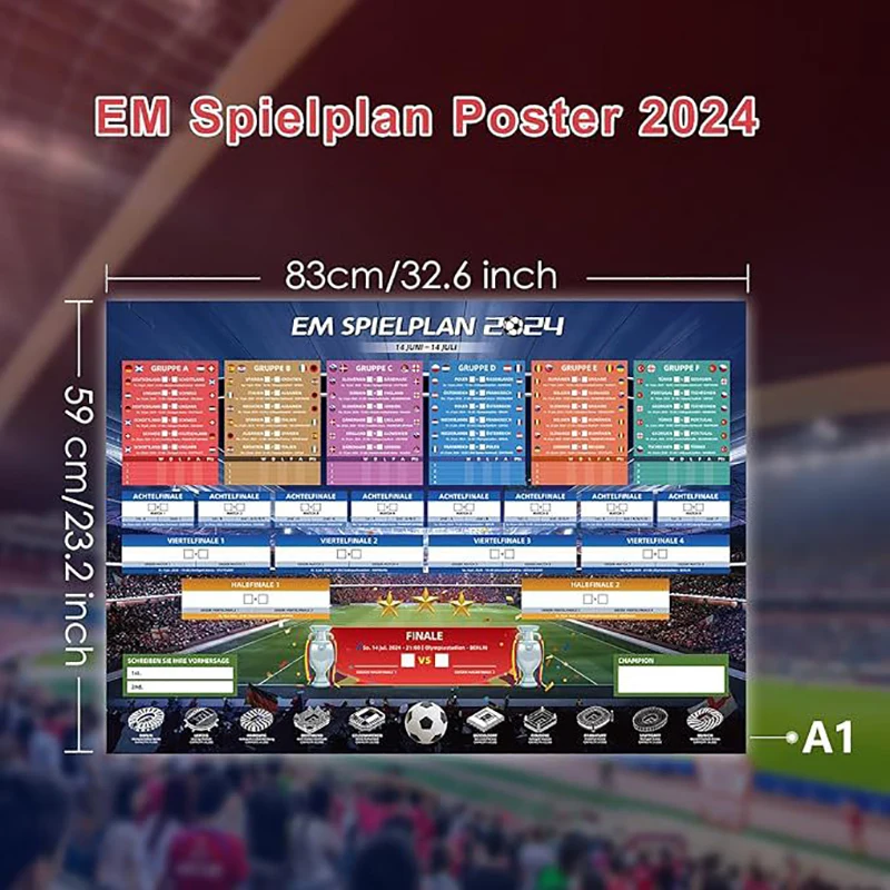 2024 Soccer Wall 24 Teams Knockout Finals Schedule Poster Decorations， Wall Chart Calendar Match Painting For Bar Home Party