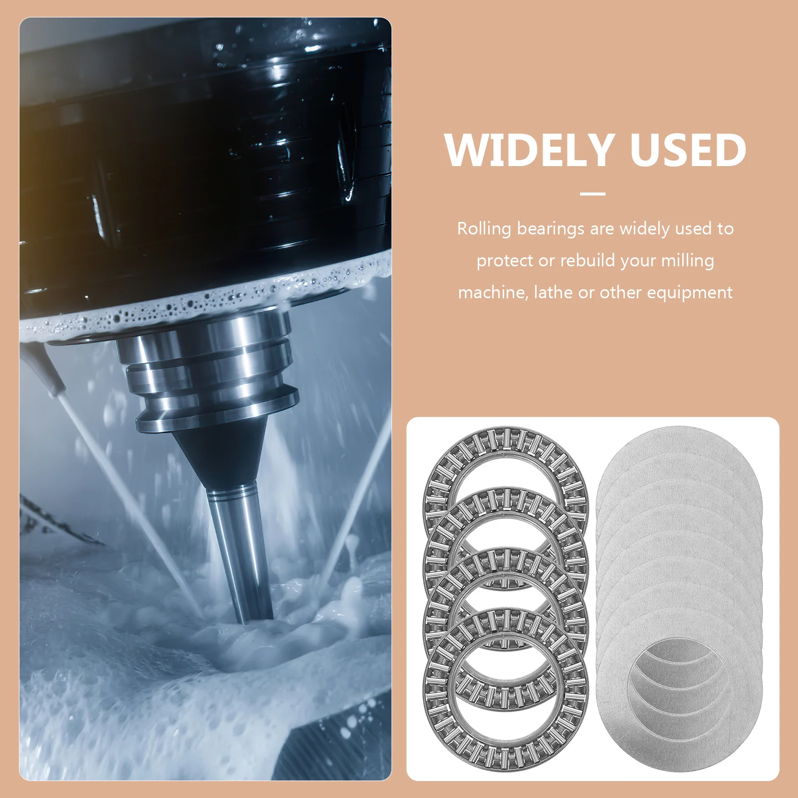 4Sets Thrust Needle Roller Bearing Industrial Heavy Duty Single Direction Axial Roller Bearing Washer Kit for Lathe Machine