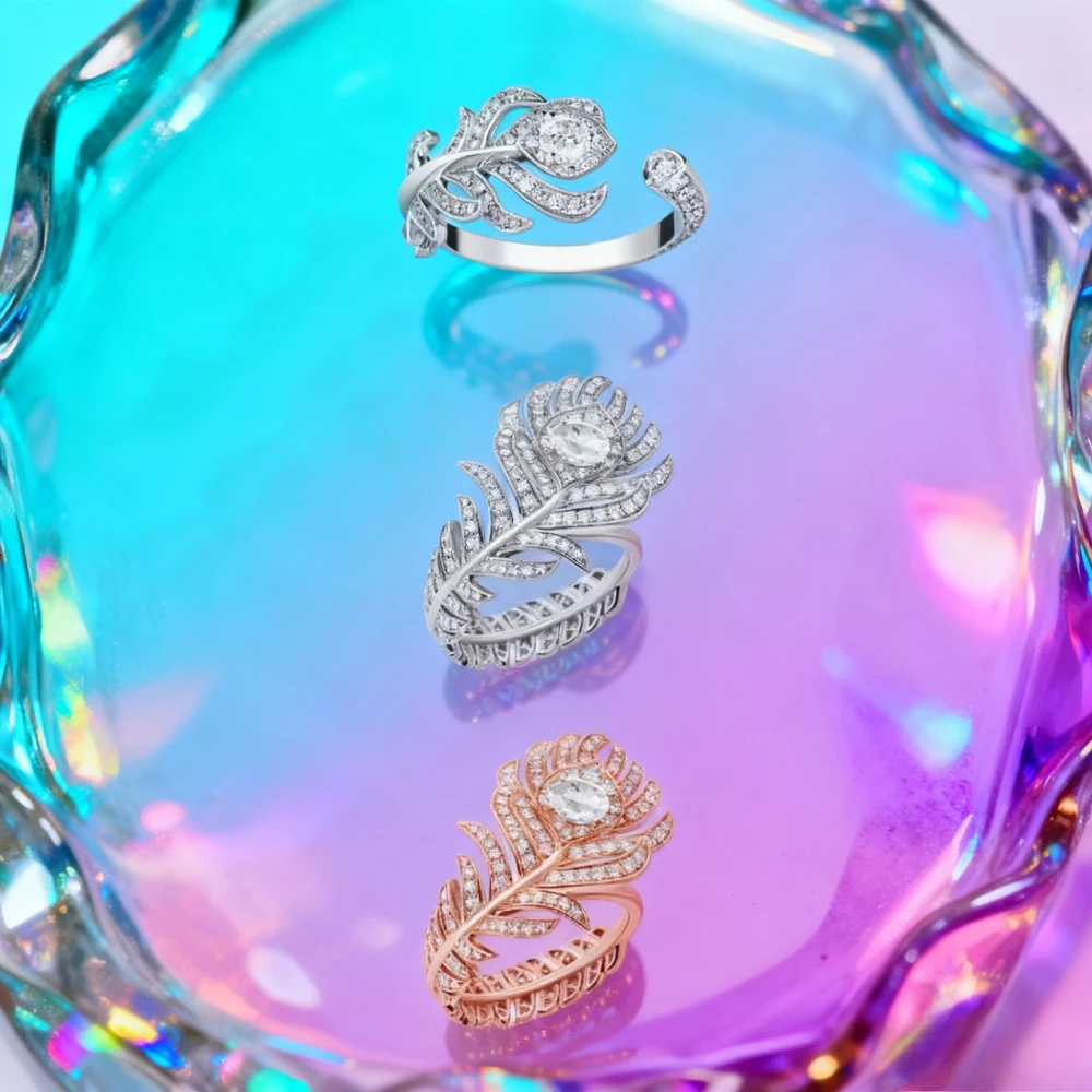 

2025 New Elegant accessories Peacock Feather Diamond Ring Elegant and Noble Banquet Party Jewelry - Mother's Day Gift