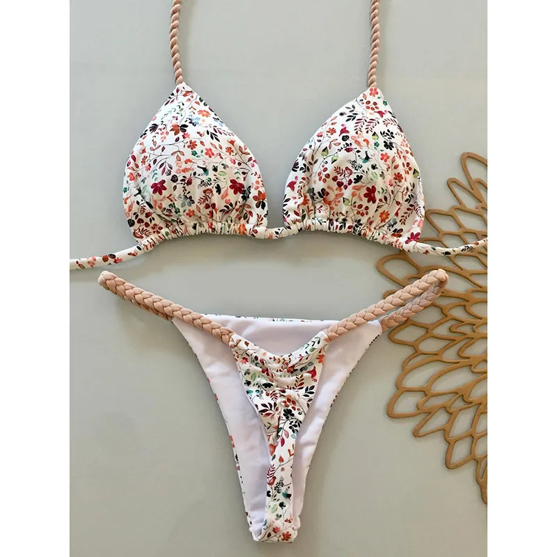 

Микро-бикини, женский купальник, сексуальный купальник, треугольный комплект бикини с лямкой на шее, комплект из двух предметов, бразильское бикини, женская пляжная одежда, купальный костюм