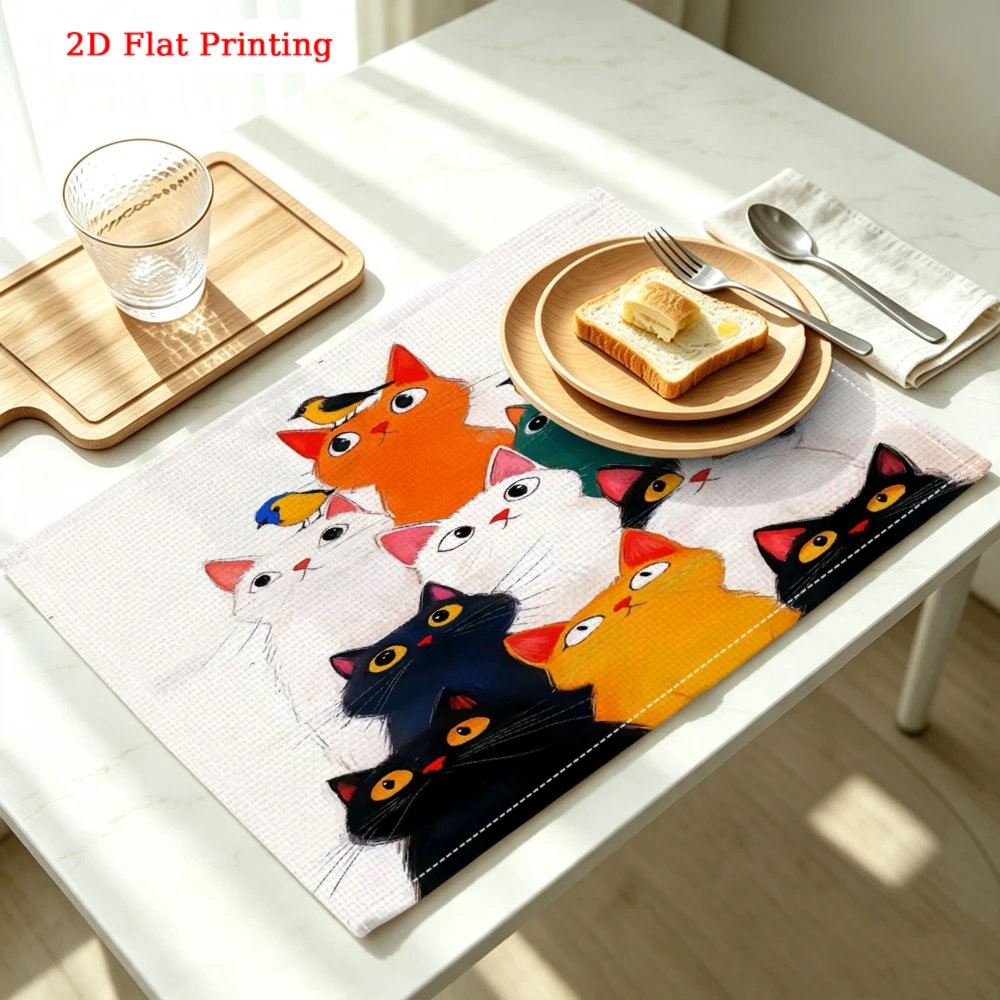 2Pcs Cute Cat Placemat Multicolor Cartoon Cats Table Mat Kitchen Dining Decor Non Slip Heat Resistant 30X40Cm
