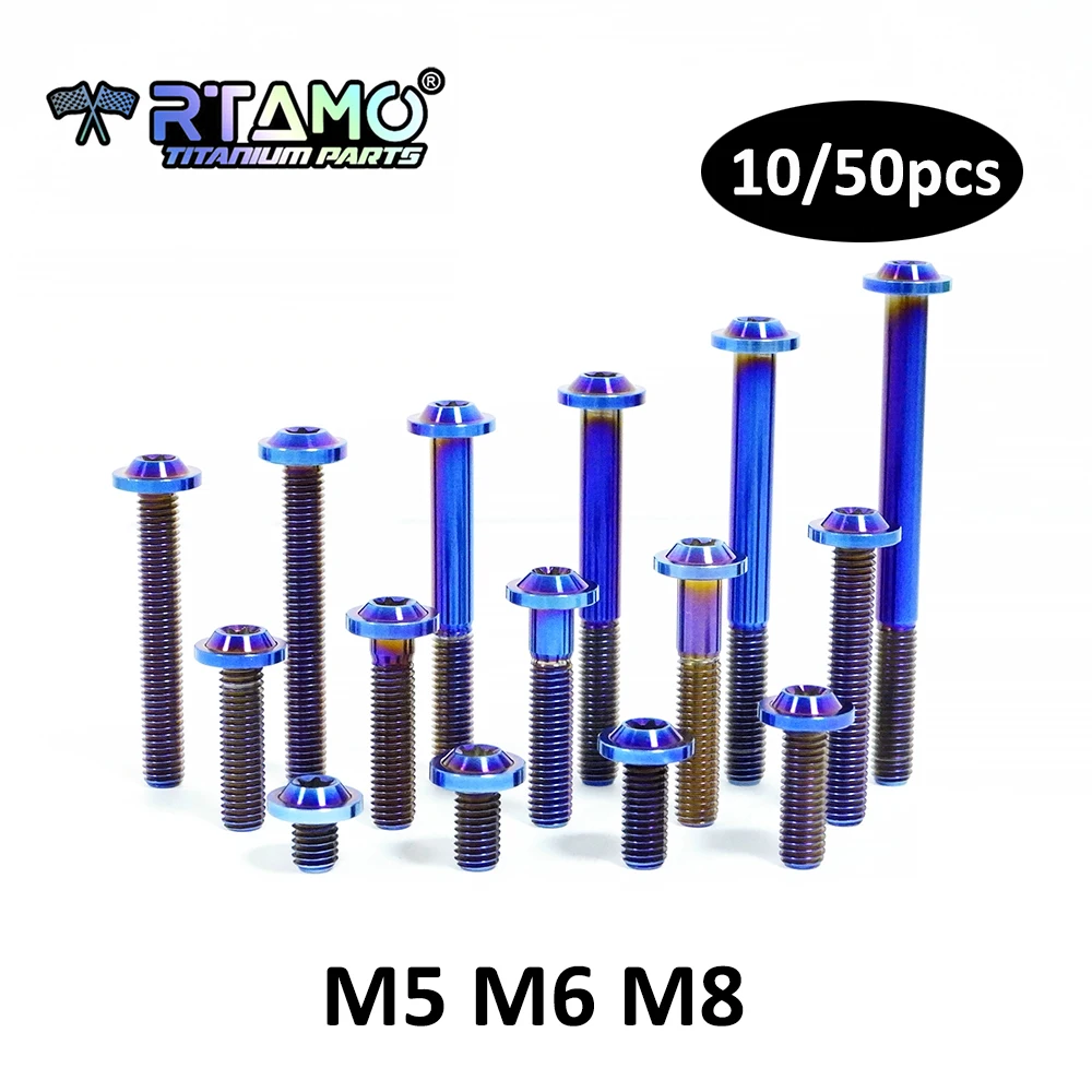 

RTAMO Титановые болты M5 M6 M8X10/12/15/20/25/30 мм, оптовая продажа, винт для модификации сборки велосипеда, мотоцикла, крепеж