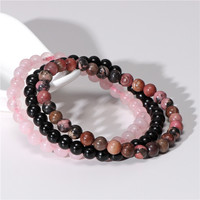 3pcs/set Natural Stone Rose Quartz Bracelet 6mm Round Black Onyx Rhodochrosite Beads Bracelets Set Jewelry Women Men Gift