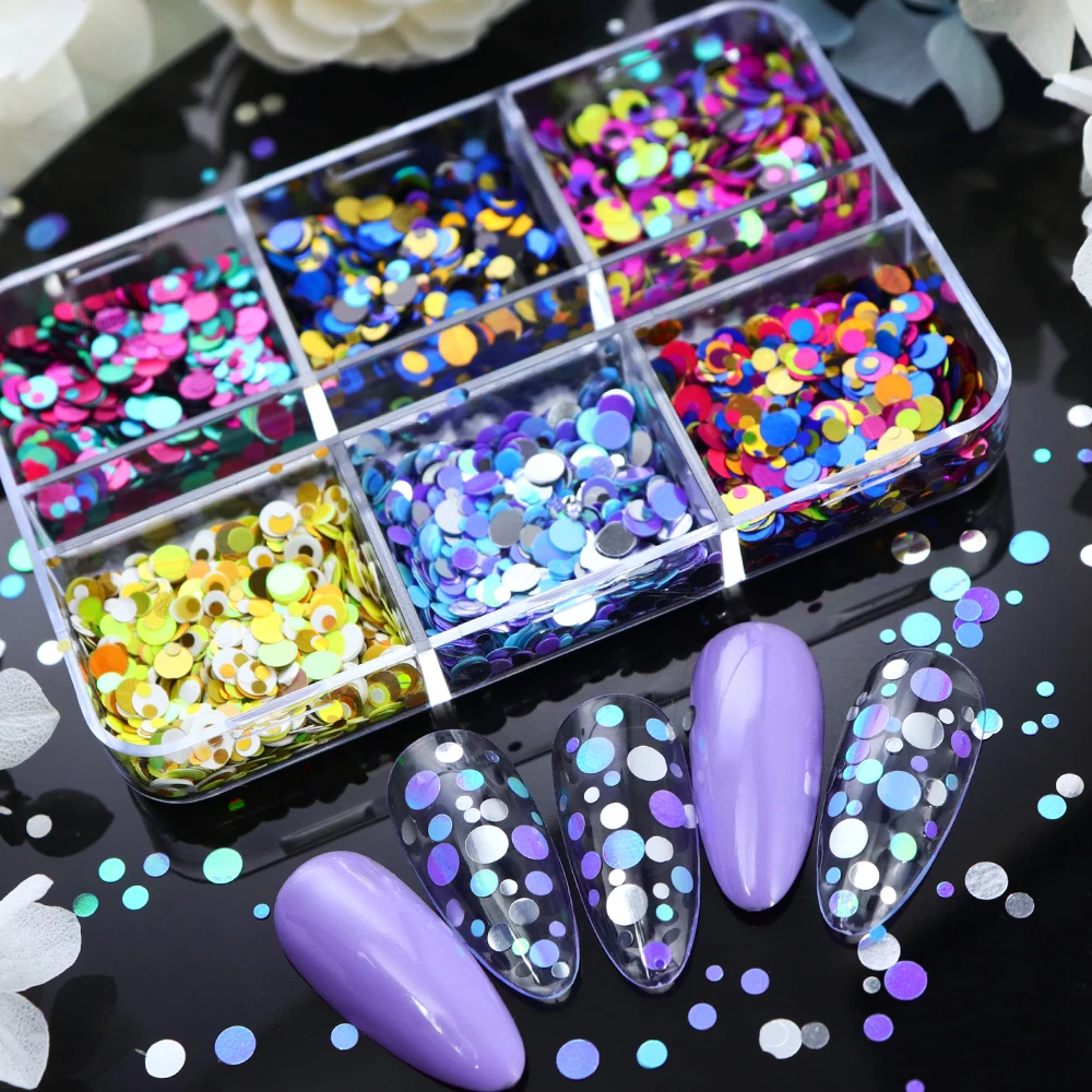 Holographic  Laser Round Nail Sequins Colourful  Round Sparkling Flake Decoration Accessories  for DlY Nail Design Decora