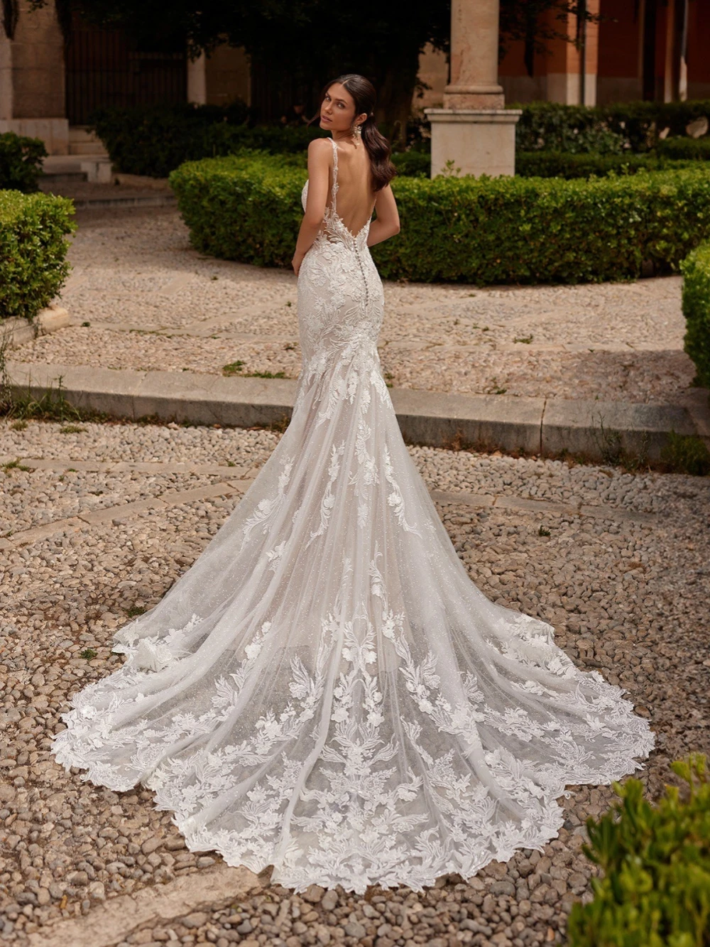 Vestido De novia con escote en V profundo y espalda descubierta, traje De novia clásico con apliques De encaje, vestido De novia largo De sirena brillante