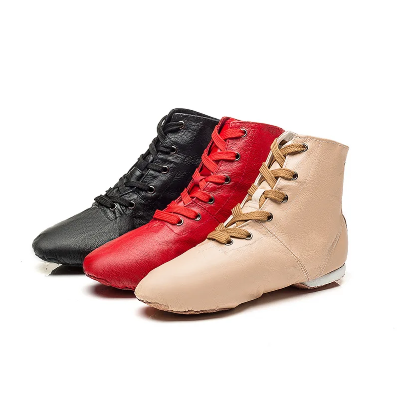 Dance Shoes Leather High Top Jazz Dancing Shoes Male Adult Soft Soled Female Flat Training Boots Children Sneakers Gym
