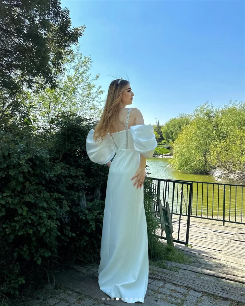 Jessica-Robes de Rhsimples en satin pour dames, robe de soirée blanche, robe de mariée sexy, fente latérale, élégante